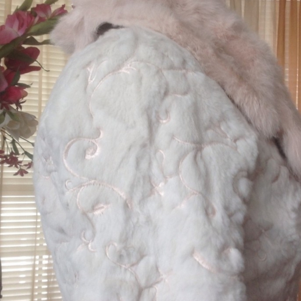 Bebe Rare White and Pink Genuine Rabbit Fur Jacket - Picture 5 of 8